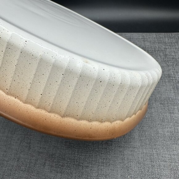 Vtg Corning Ware Oval Casserole F-4-B 2.5L French White Brown Ombre Ribbed - Picture 10 of 16